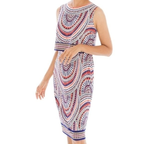 Chico's Size 4 Multicolor Sleeveless Sheath Tribal Disc Dress - Picture 2 of 9